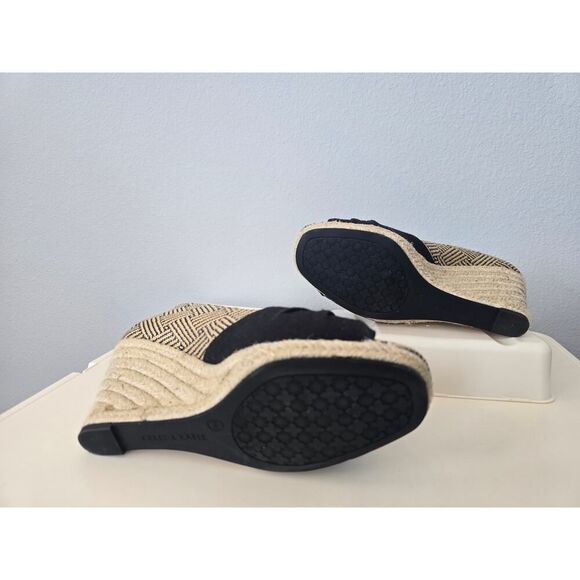 Kelly & Katie Black Espadrille Wedges Size 9.5M Peep Toe Boho Chic Woven Raffia - Picture 5 of 7